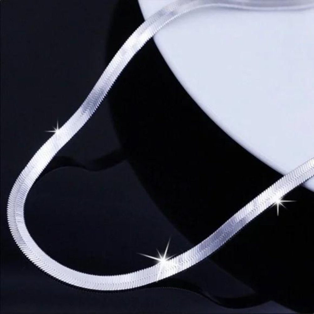 NEW 925 STERLING SILVER SNAKE FLATE NECKLACE - Picture 6 of 7